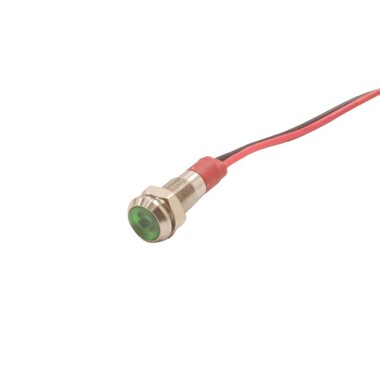  - 06L-P1 6mm 12-24V Kablolu Metal Sinyal Lambası - Yeşil