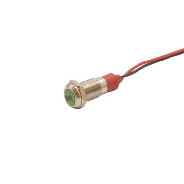  - 08L-P1 8mm 12-24V Kablolu Metal Sinyal Lambası - Yeşil