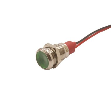  - 10L-P1 10mm 12-24V Kablolu Metal Sinyal Lambası - Yeşil