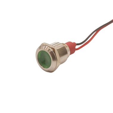  - 12L-P1 12mm 12-24V Kablolu Metal Sinyal Lambası - Yeşil