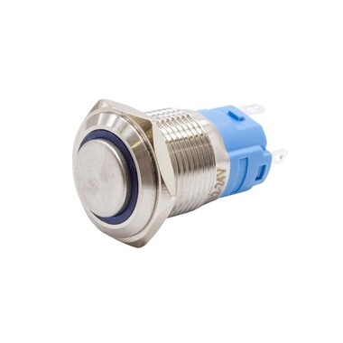  - 16A-G1Z-E 16mm Çıkık Anahtarlı Işıklı Metal Buton - Mavi