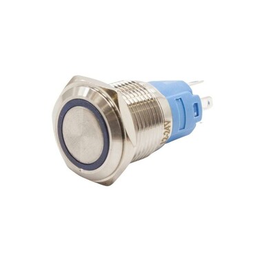  - 16A-P1Z-E 16mm Düz Anahtarlı Işıklı Metal Buton - Mavi