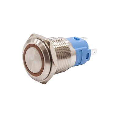  - 16A-P1Z-E 16mm Düz Anahtarlı Işıklı Metal Buton - Sarı