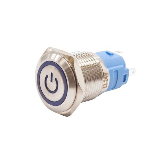 16A-P1Z-EC 16mm Düz Anahtarlı Işıklı Power Metal Buton - Mavi