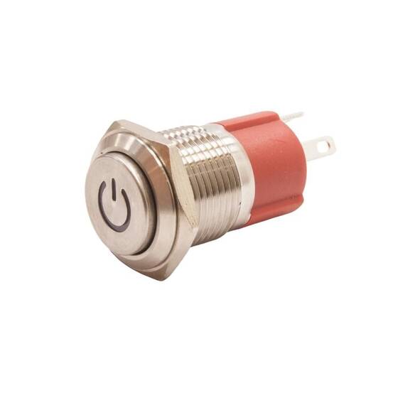16D-G1-C 16mm Çıkık Yaylı Işıklı Power Metal Buton - Kırmızı