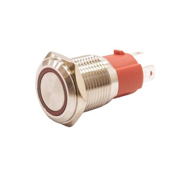  - 16D-P1Z-E 16mm Düz Anahtarlı Işıklı Metal Buton - Kırmızı