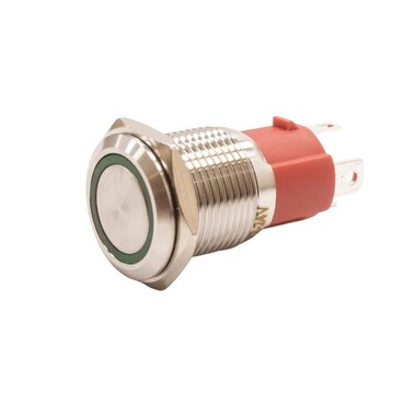  - 16D-P1Z-E 16mm Düz Anahtarlı Işıklı Metal Buton - Yeşil