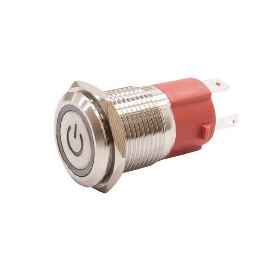 16D-P1Z-EC 16mm Düz Anahtarlı Işıklı Power Metal Buton - Beyaz