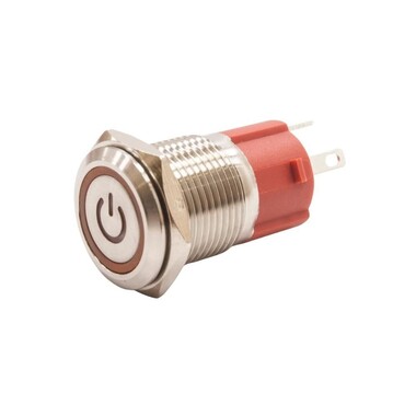  - 16D-P1Z-EC 16mm Düz Anahtarlı Işıklı Power Metal Buton - Sarı