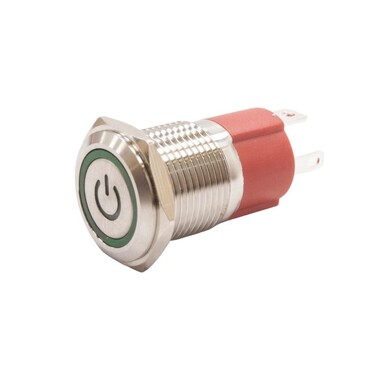  - 16D-P1Z-EC 16mm Düz Anahtarlı Işıklı Power Metal Buton - Yeşil
