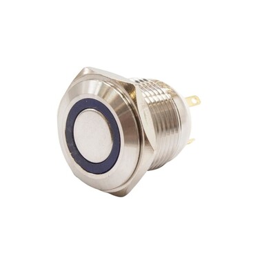  - 16H-P1-E 16mm Düz Yaylı Işıklı Metal Buton - Mavi