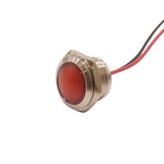 16L-P1 16mm 12-24V Kablolu Metal Sinyal Lambası - Kırmızı