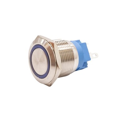  - 19A-P1Z-E 19mm Düz Anahtarlı Işıklı Metal Buton - Mavi
