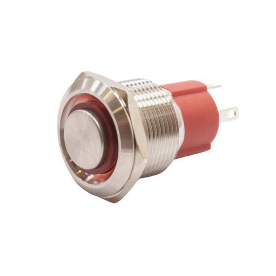 19D-G1-E 19mm Çıkık Yaylı Işıklı Metal Buton - Kırmızı