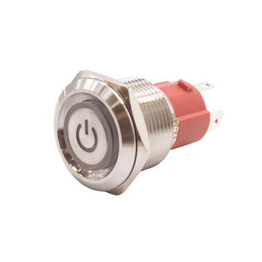  - 19D-P1-EC 19mm Düz Yaylı Işıklı Power Metal Buton - Beyaz