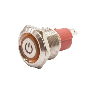  - 19D-P1-EC 19mm Düz Yaylı Işıklı Power Metal Buton - Sarı