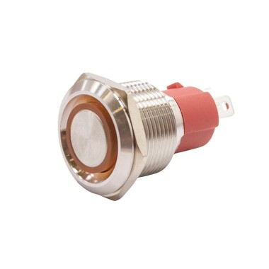  - 19D-P1Z-E 19mm Düz Anahtarlı Işıklı Metal Buton - Sarı