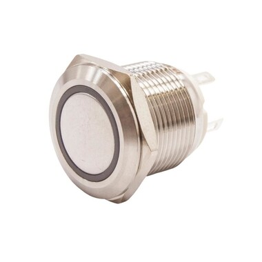  - 19H-P1-E 19mm Düz Yaylı Işıklı Metal Buton - Yeşil