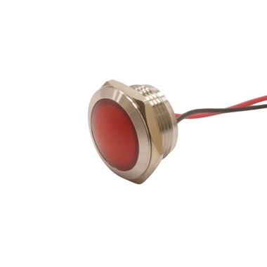  - 19L-P1 19mm 12-24V Kablolu Metal Sinyal Lambası - Kırmızı