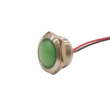  - 19L-P1 19mm 12-24V Kablolu Metal Sinyal Lambası - Yeşil