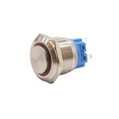  - 22B-G1-E 22mm Çıkık Yaylı Işıklı Metal Buton - Kırmızı