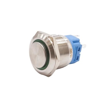  - 22B-G1-E 22mm Çıkık Yaylı Işıklı Metal Buton - Yeşil