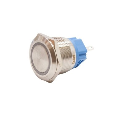  - 22B-P1-E 22mm Düz Yaylı Işıklı Metal Buton - Beyaz