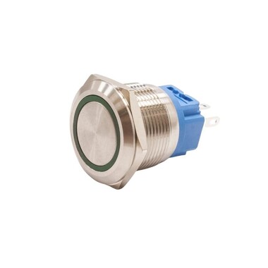  - 22B-P1Z-E 22mm Düz Anahtarlı Işıklı Metal Buton - Yeşil