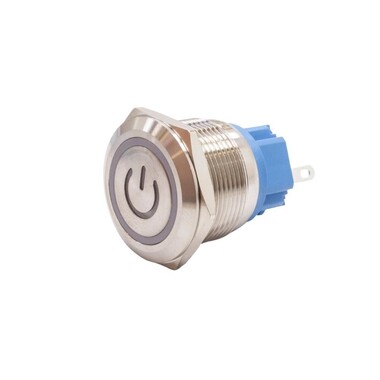  - 22B-P1Z-EC 22mm Düz Anahtarlı Işıklı Power Metal Buton - Beyaz