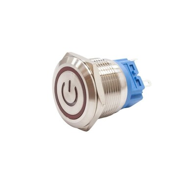  - 22B-P1Z-EC 22mm Düz Anahtarlı Işıklı Power Metal Buton - Kırmızı