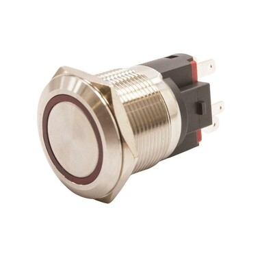  - 22E-P1-E 22mm Düz Yaylı Işıklı Metal Buton - Kırmızı