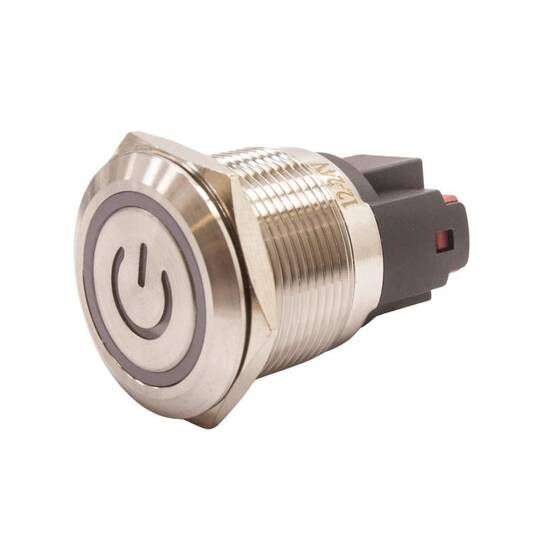 22E-P1-EC 22mm Düz Yaylı Işıklı Power Metal Buton - Beyaz