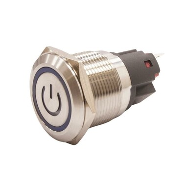  - 22E-P1-EC 22mm Düz Yaylı Işıklı Power Metal Buton - Mavi