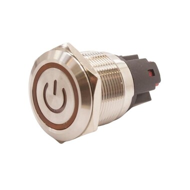  - 22E-P1-EC 22mm Düz Yaylı Işıklı Power Metal Buton - Sarı