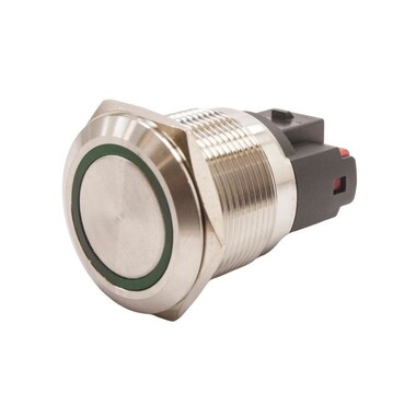  - 22E-P1Z-E 22mm Düz Anahtarlı Işıklı Metal Buton - Yeşil