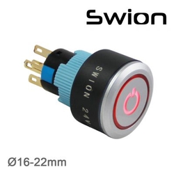 Swion - 22mm Kalıcı Buton / Anahtar Power Logolu Kırmızı 1NO/1NC