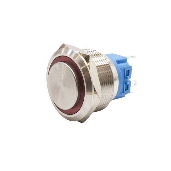 25B-G1-E 25mm Çıkık Yaylı Işıklı Metal Buton - Kırmızı