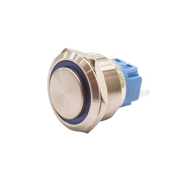  - 25B-G1-E 25mm Çıkık Yaylı Işıklı Metal Buton - Mavi