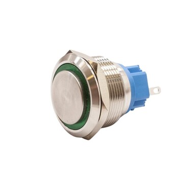  - 25B-G1-E 25mm Çıkık Yaylı Işıklı Metal Buton - Yeşil