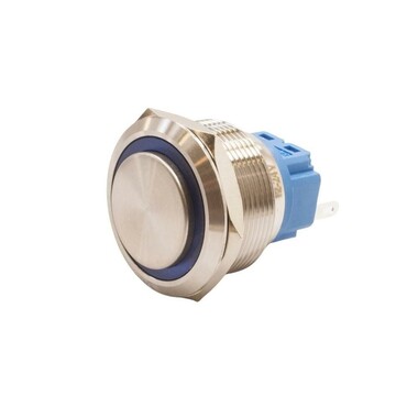  - 25B-G1Z-E 25mm Çıkık Anahtarlı Işıklı Metal Buton - Mavi