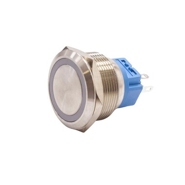  - 25B-P1Z-E 25mm Düz Anahtarlı Işıklı Metal Buton - Beyaz