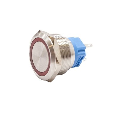  - 25B-P1Z-E 25mm Düz Anahtarlı Işıklı Metal Buton - Kırmızı