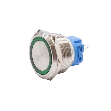  - 25B-P1Z-E 25mm Düz Anahtarlı Işıklı Metal Buton - Yeşil