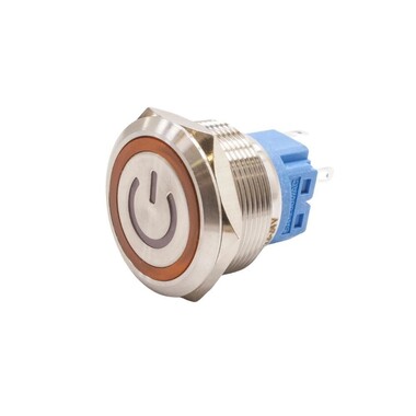  - 25B-P1Z-EC 25mm Düz Anahtarlı Işıklı Power Metal Buton - Sarı