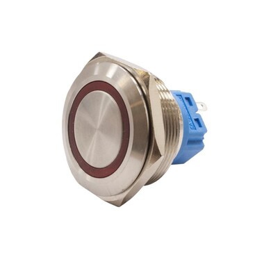  - 28B-P1-E 28mm Düz Yaylı Işıklı Metal Buton - Kırmızı