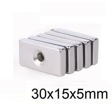  - 30X15x5-5mm Havşa Delikli Neodyum Güçlü Mıknatıs - Neodim Magnet
