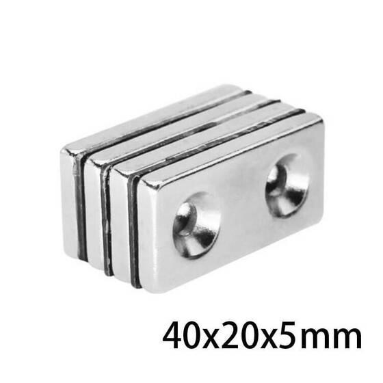 40X20x5-5mm Çift Havşa Delikli Neodyum Güçlü Mıknatıs - Neodim Magnet