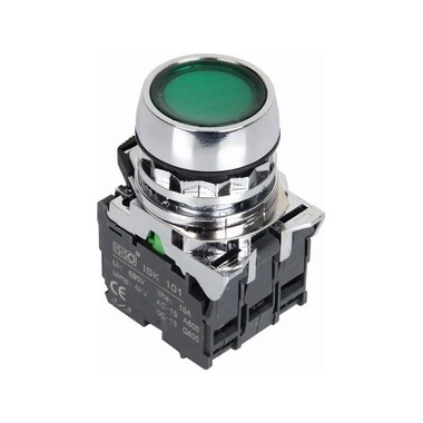  - ISM-BW33B5 24V Işıklı Yaylı Metal Buton - Yeşil