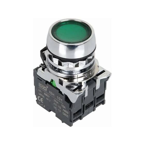 ISM-BW33M5 220V Işıklı Yaylı Metal Buton - Yeşil