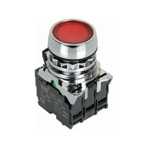 ISM-BW34B5 24V Işıklı Yaylı Metal Buton - Kırmızı